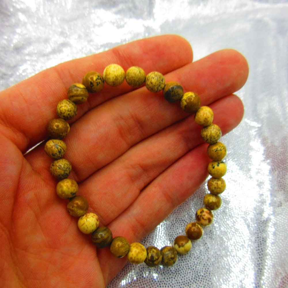 Picture Jasper 6mm Round 7" Stretchy Gemstone Bracelet
